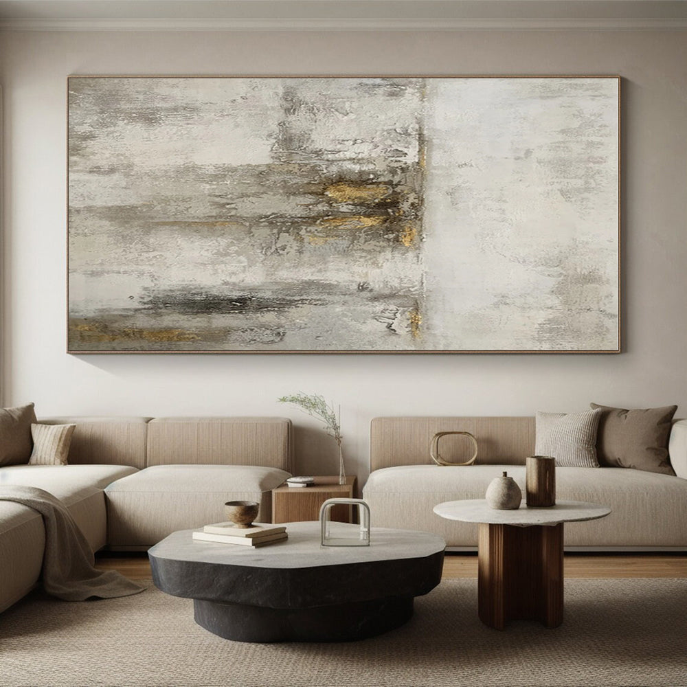 Gaint Canvas Art Gray & Gold Textured Abstract, Oversized Abstract Wall Art HS418
