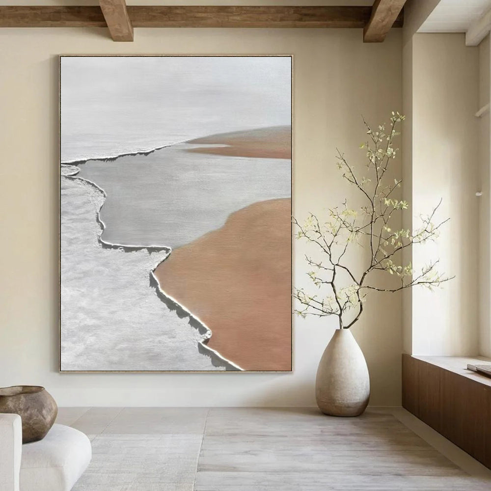 Gray and Beige Textured Geometric Abstract Painting For Sale Online WS467