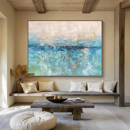 Oversized Canvas Art Blue and Green Abstract Textured Landscape Painting WB092