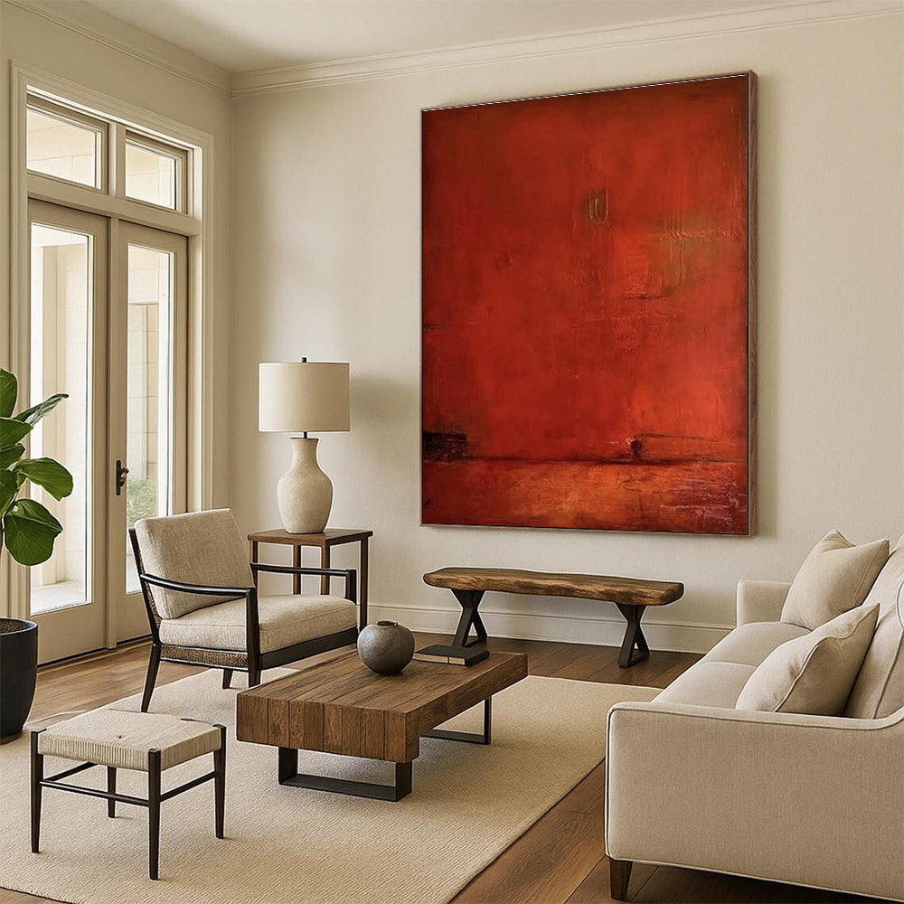 Hand-Painted Rich Red Textured Abstract Art, Large Size Acrylic Modern Art Paintings HS545
