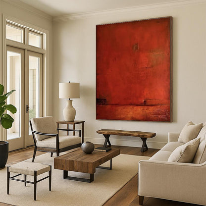 Hand-Painted Rich Red Textured Abstract Art, Large Size Acrylic Modern Art Paintings HS545