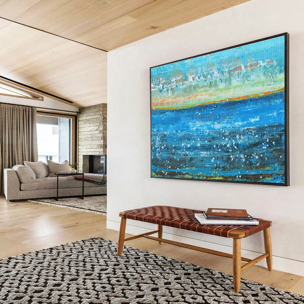 Blue, Orange, White Abstract Seascape Art For Sale WB411