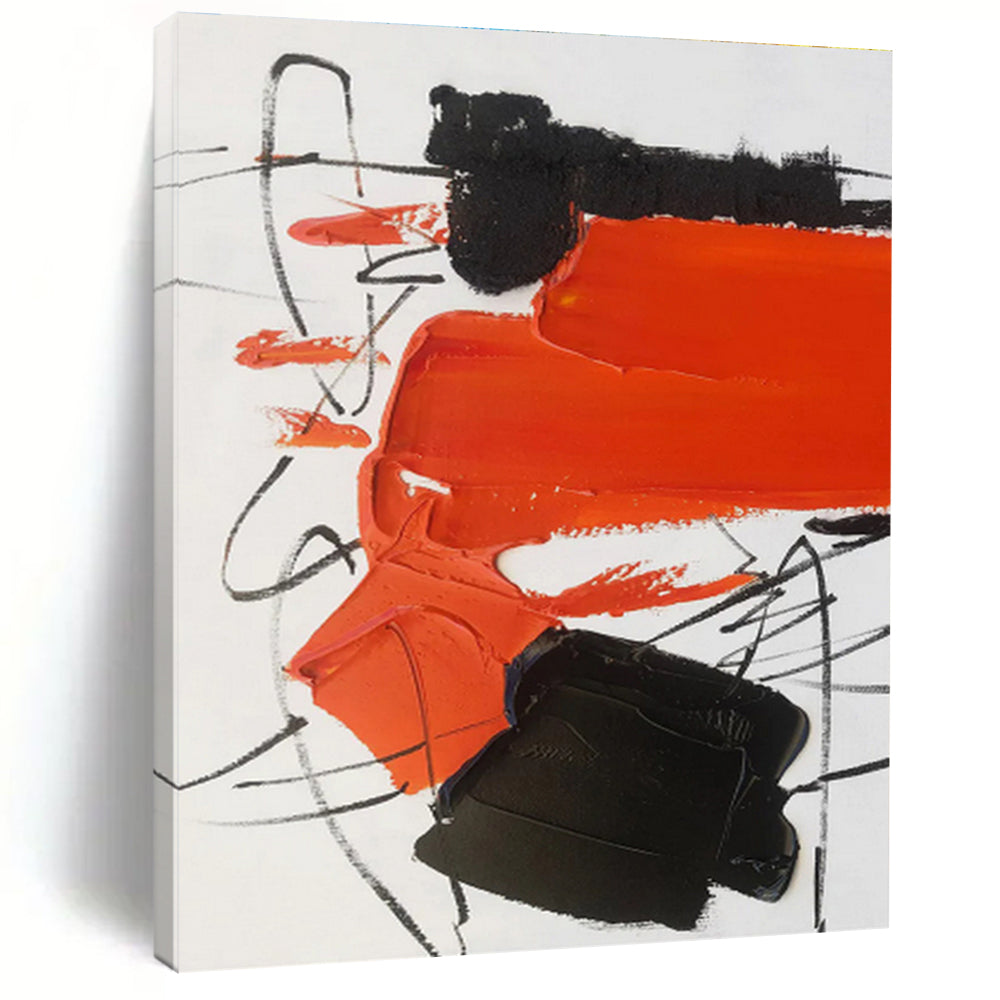 Modern Art Acrylic with Orange, Black and White Colors, Bold Abstract Theme HS477