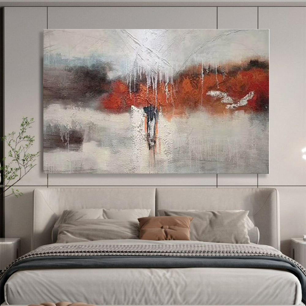 Big Size Gray, Orange and White Abstract Landscape Painting WB082