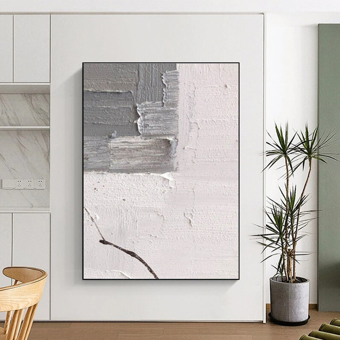 Minimalist Canvas Art Gray & White Textured Abstract, Handmade Art HS263