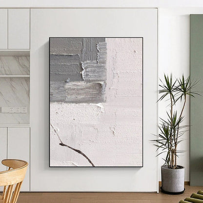 Minimalist Canvas Art Gray & White Textured Abstract, Handmade Art HS263