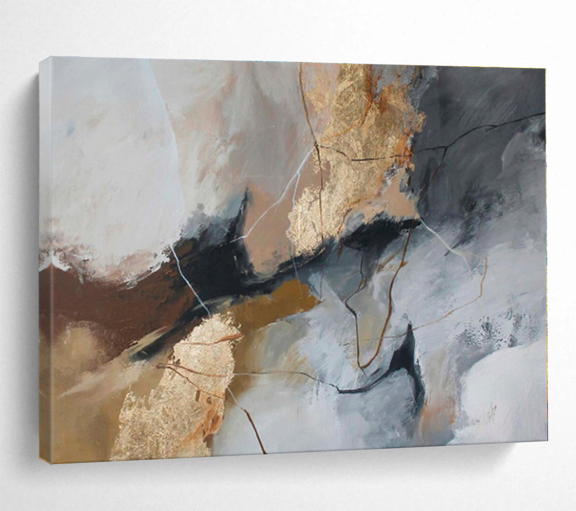 Gray, Brown, Gold Abstract Painting – Artistic Acrylic Composition WB046