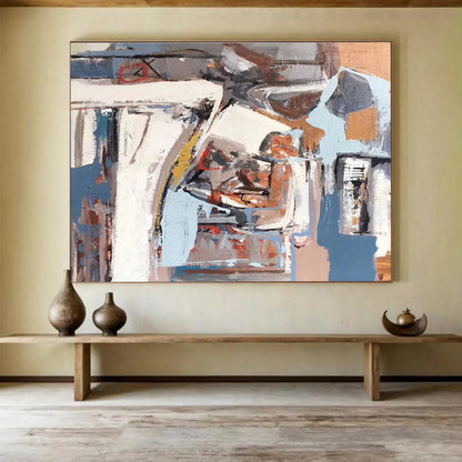Big Size Multicolor Abstract Urban Textured Composition, Abstract Acrylic Painting WB183