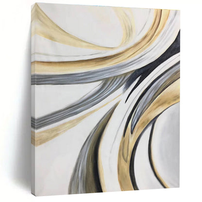 Hand-Painted Gold, Gray & Black Abstract Flowing Shape Art HS407