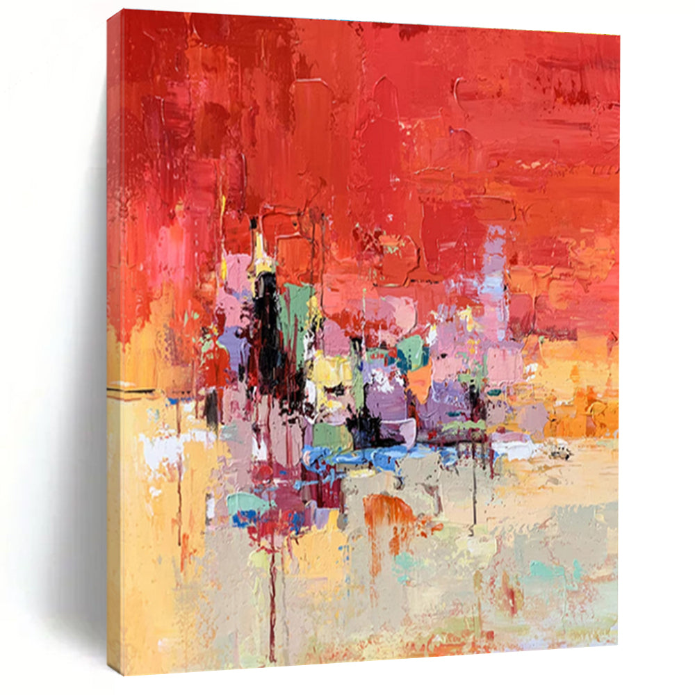 Acrylic Modern Art Paintings Red, Orange, Pink & Multicolor Abstract Cityscape Art HS387