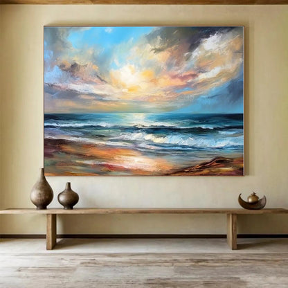 Large Size Colorful Seaside Sunset Abstract Landscape Painting WB051