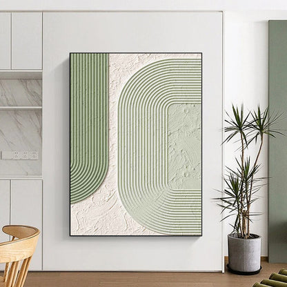 Huge Size Green and White Abstract Geometric Shape Painting For Sale HS078