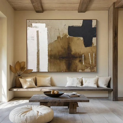 Brown, Black, White Abstract Geometric Art For Sale WB390