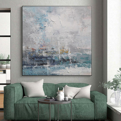 Acrylic Modern Art Paintings Blue, Gray, and White Textured Abstract Landscape HS684