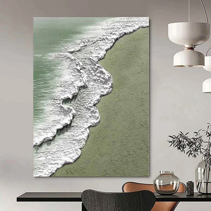 Green, White Abstract Seascape Art For Bathroom and Coastal-Themed Living Room WS422