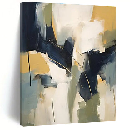 Hand-Painted Navy, Yellow & White Gestural Abstract, Acrylic Modern Art Painting HS230