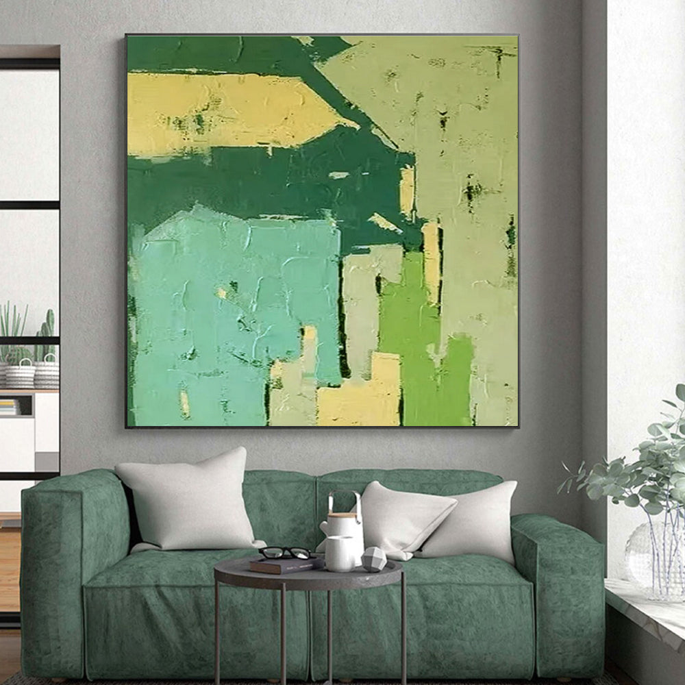 Acrylic Modern Art Paintings Green, Beige, and Teal Geometric Abstract Painting On Canvas HS799