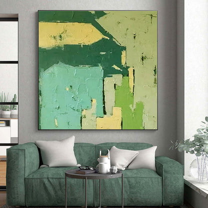 Acrylic Modern Art Paintings Green, Beige, and Teal Geometric Abstract Painting On Canvas HS799