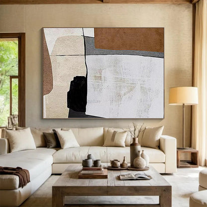 Big Painting Brown, White, and Black Abstract Geometric Painting For Sale HS087