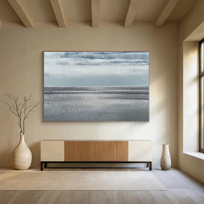 Big Size Gray and White Abstract Minimalist Landscape Painting WB129
