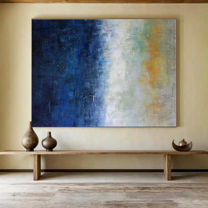 Huge Size Blue, White and Yellow Abstract Gradient Painting WB153