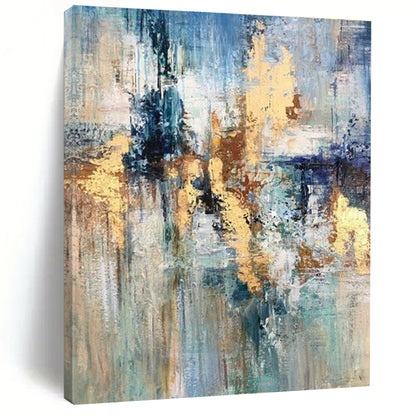 Hand Painted Art Blue & Gold Textured Abstract, Acrylic Modern Art Paintings HS440