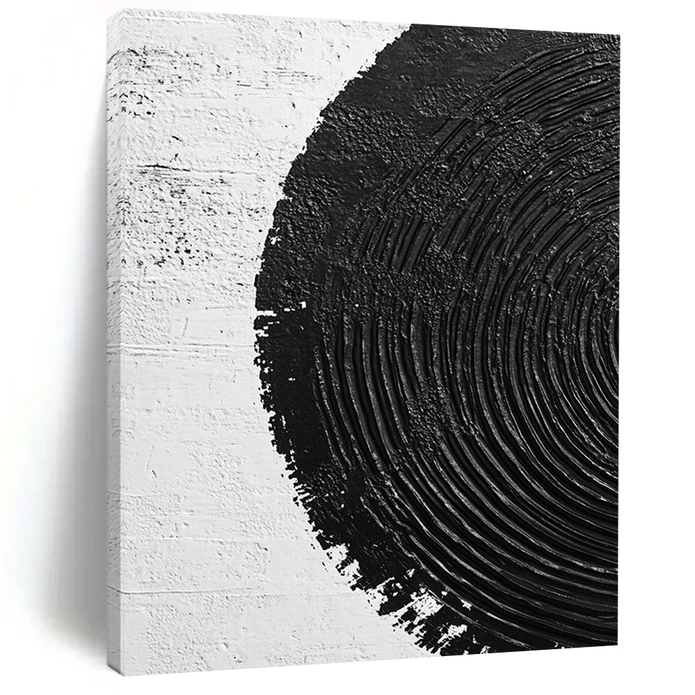 Hand Painted Art Black and White Textured Circular Abstract Art HS196