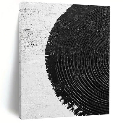 Hand Painted Art Black and White Textured Circular Abstract Art HS196