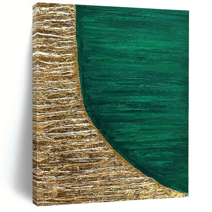Hand-Painted Green and Gold Abstract Textured Shape Painting For Sale HS048