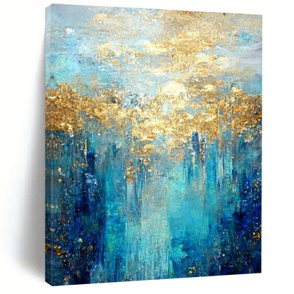 Blue, Gold Abstract Textured Art For Living Room and Bedroom WS444