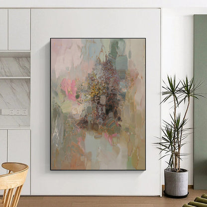 Unique Abstract Art Pink, Green, and Beige Floral Abstract Art HS714