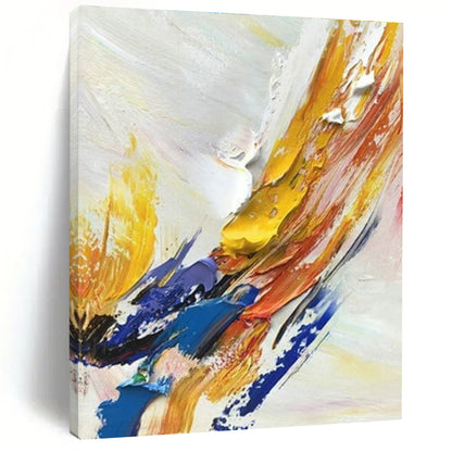 Handmade Art Unique Abstract Art with Yellow, Blue, Red, White Textured Brushstrokes - Acrylic Modern Art Painting HS520