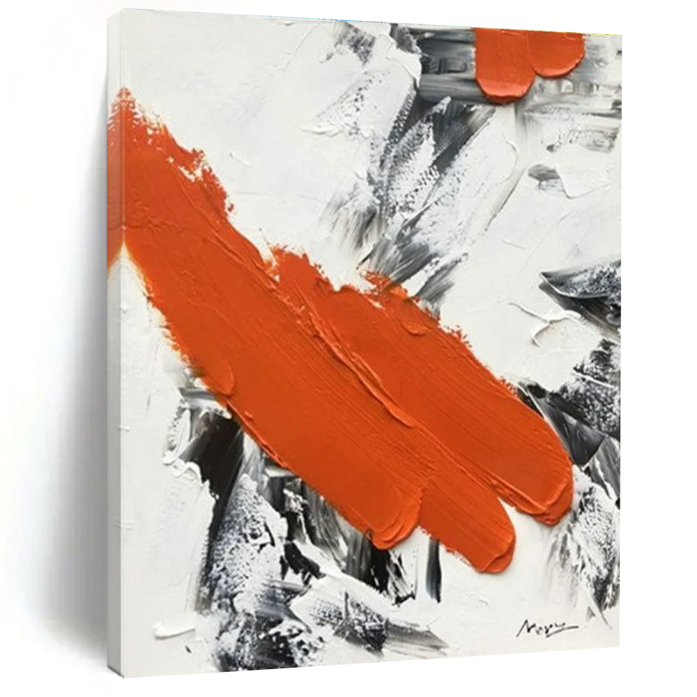 Handmade Art Cool Abstract Paintings with Orange, Black, White Textured Brushstrokes - Acrylic Modern Art Painting HS525