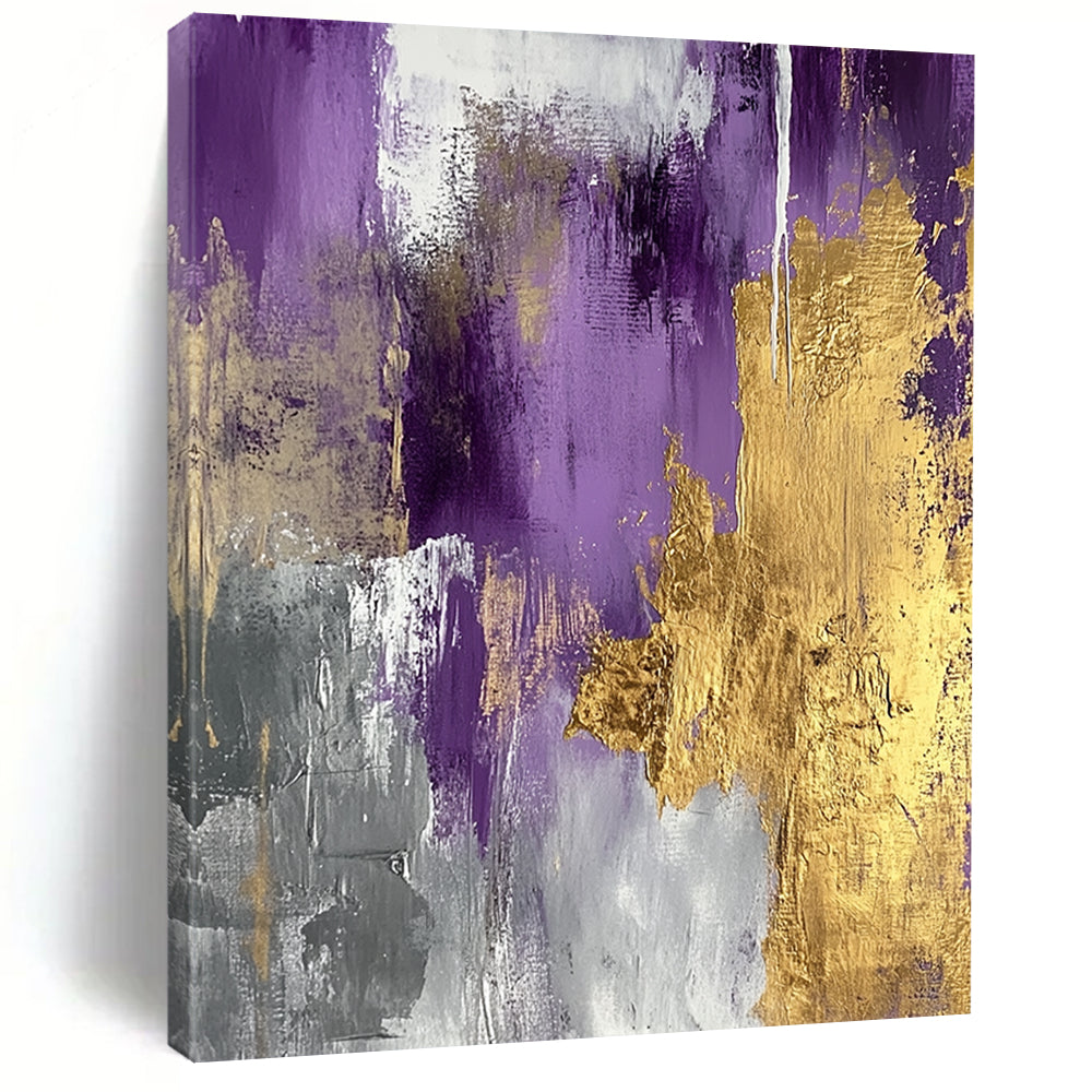 Unique Abstract Art Purple and Gold Abstract Textured Painting For Sale HS112