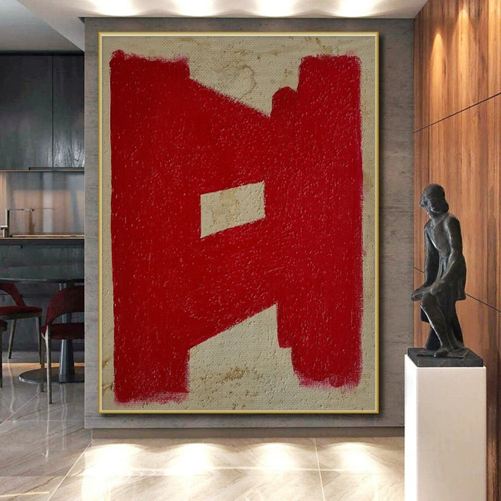 Cool Abstract Paintings Red and Beige Geometric Abstract Art HS640