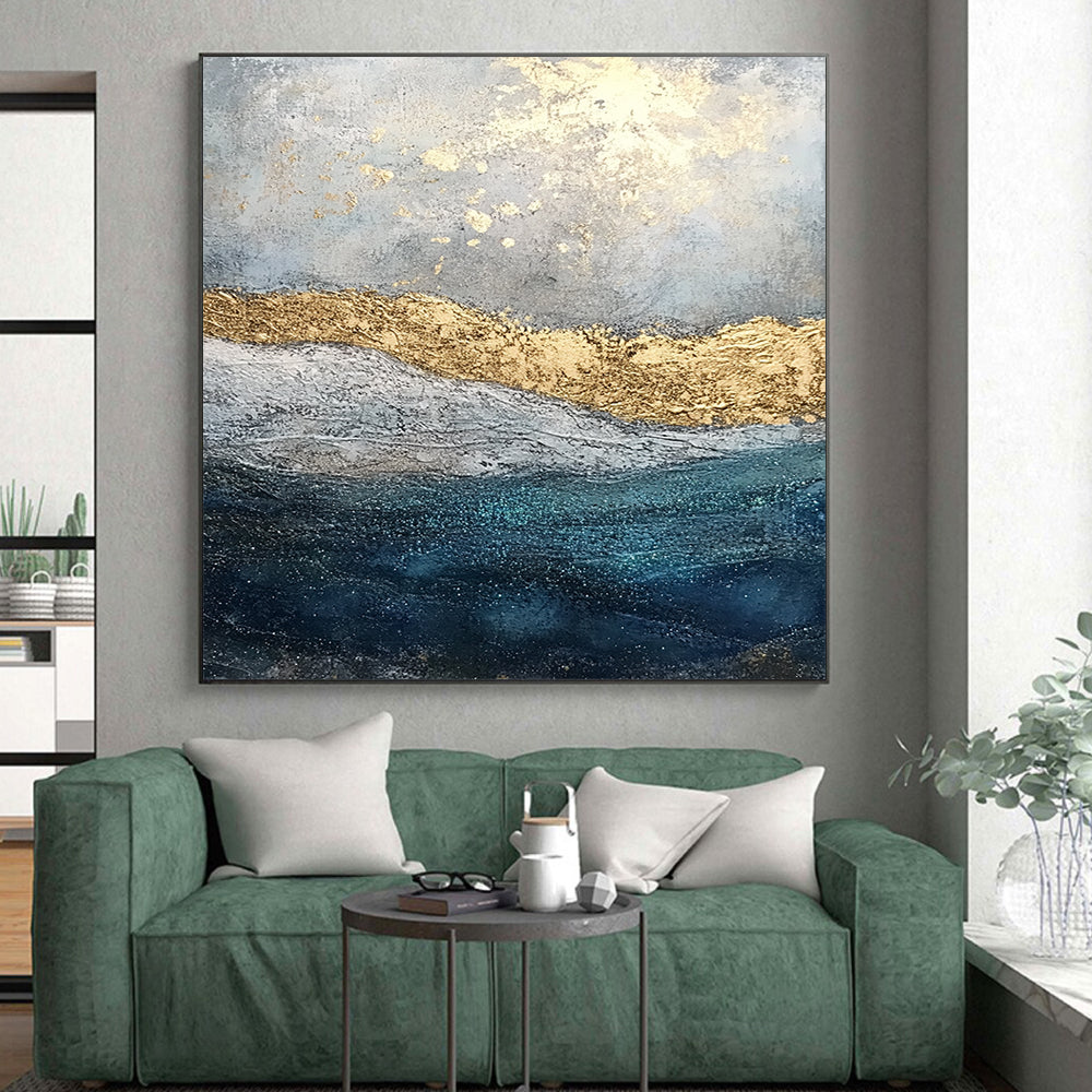 Hand Painting Gold Accent Ocean Abstract Art HS172