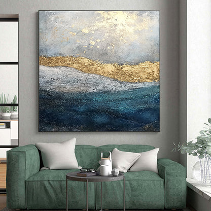 Hand Painting Gold Accent Ocean Abstract Art HS172