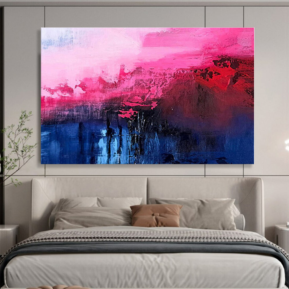 Oversized Canvas Art Pink, Red and Blue Abstract Landscape Painting WB067