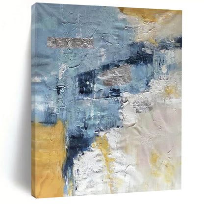 Hand-Painted Blue, Gold & Gray Textured Abstract, Modern Art Acrylic HS250