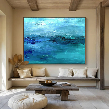 Hand Painted Art with Various Shades of Blue, Abstract Sea Theme Artwork WB313
