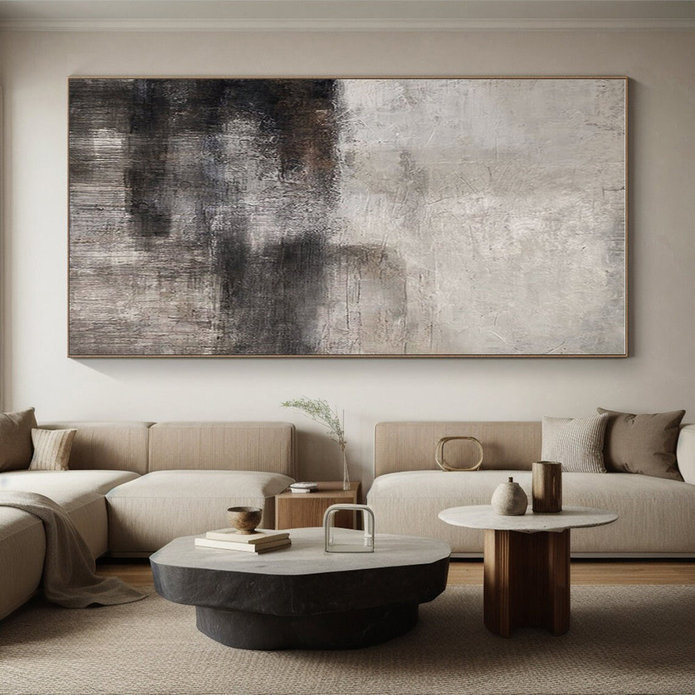 Large Contemporary Wall Art Gray and Black Textured Abstract Landscape HS625