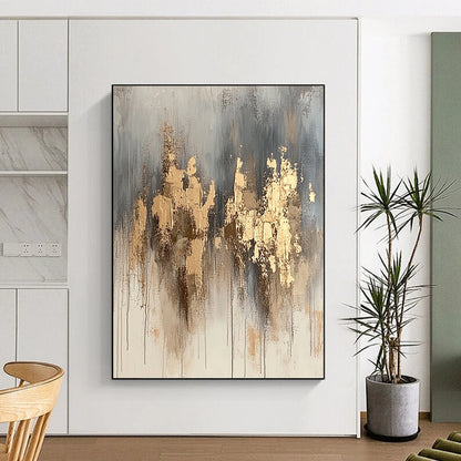 Hand Painted Art Gray and Gold Abstract Textured Painting For Sale HS170