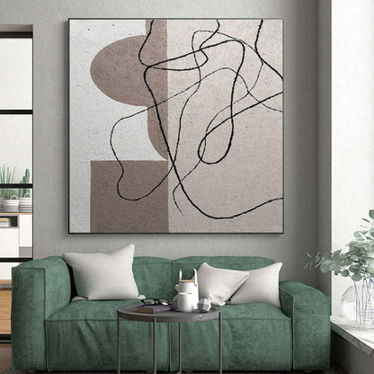Cool Abstract Paintings Neutral Tones with Black Linear Abstract Art HS676