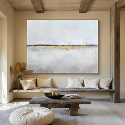 Huge Size Gray, White and Gold Abstract Minimalist Painting WB064
