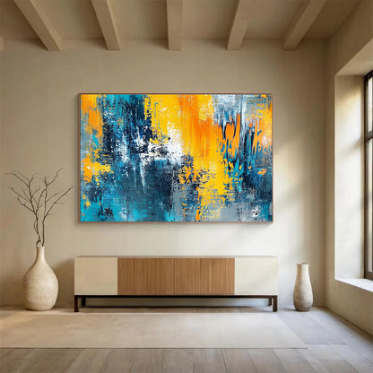 Big Size Blue, Orange, Yellow, and Gray Textured Abstract Art WB267