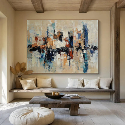 Modern Art Abstract Paintings with Beige, Blue, Brown, White and Black Colors, Urban Reflection Theme WB310