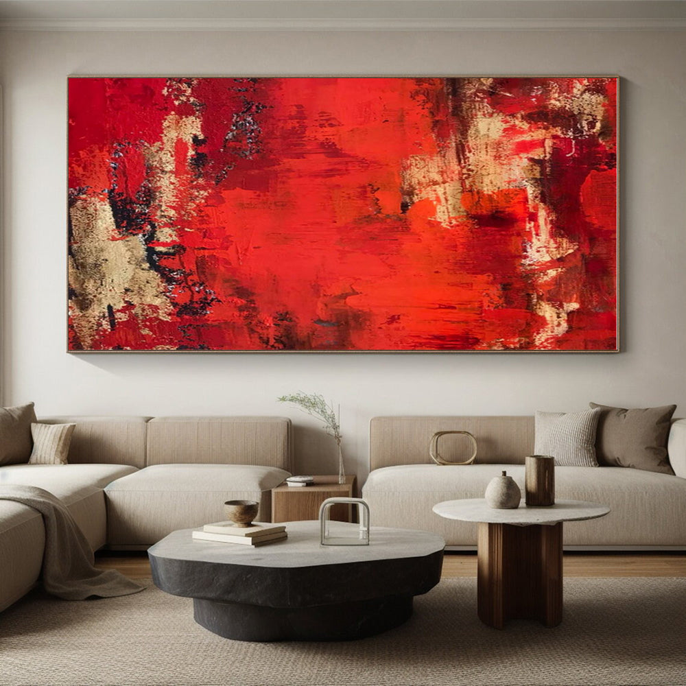 Gaint Canvas Art Red & Gold Textured Abstract, Oversized Abstract Wall Art HS455