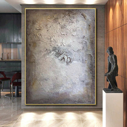 Minimalist Canvas Art Beige & Gray Textured Abstract, Handmade Art HS252