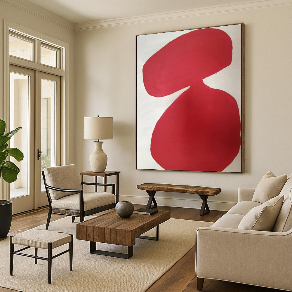 Cool Abstract Paintings Red and White Organic Abstract Art HS644