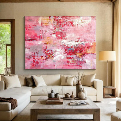Hand Painted Art Pink Textured Abstract, Acrylic Modern Art Paintings HS345